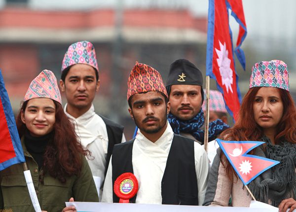 Nepalese Youths Wearing Nepali Dhaka Topi